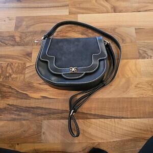 Sam Edelman Crossbody Bag Womens Small Black Leather Saddle Shoulder Logo